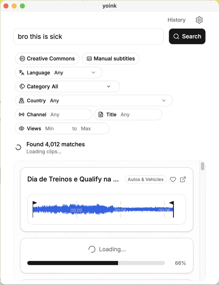 Yoink searching for audio clips by spoken words